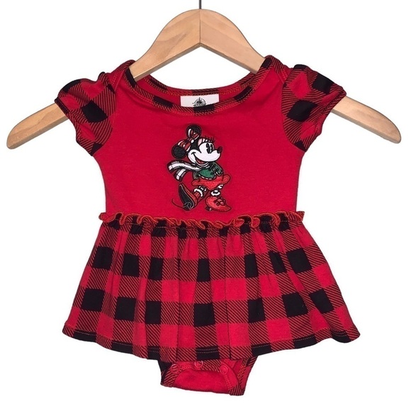 DISNEY PARKS RESORT Vintage Holiday Christmas Minnie Mouse Onesie Dress 6 Months - Picture 1 of 7